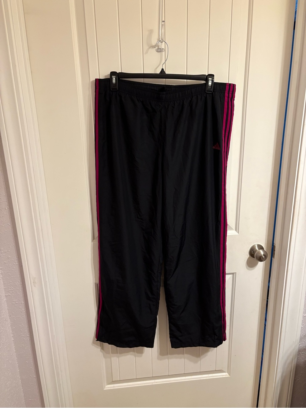 adidas Black Track Pants with Pink Side Stripes